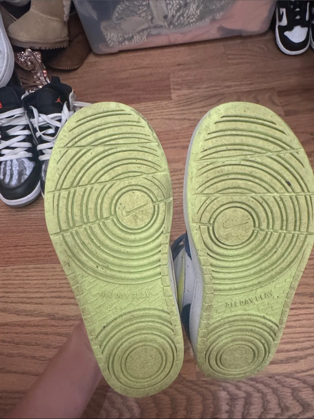 Nike Kids High-Top Sneakers in Blue, White and Neon Yellow - Picture 3 of 4